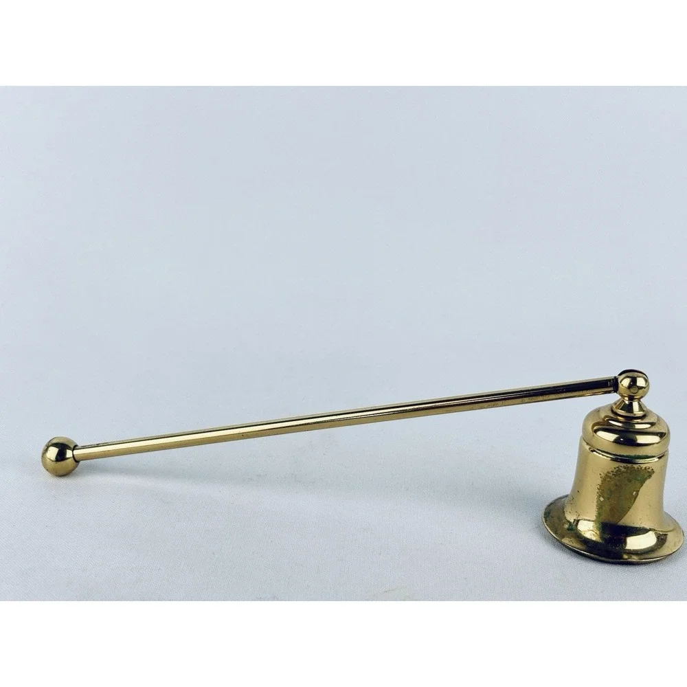 Vintage Golden Solid Brass Candle Extinguish Snuffer Bell w/ Short Handle